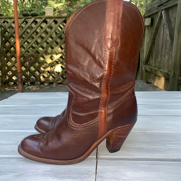 Frye Brown Leather Western Mid Calf Boots - Picture 8 of 12